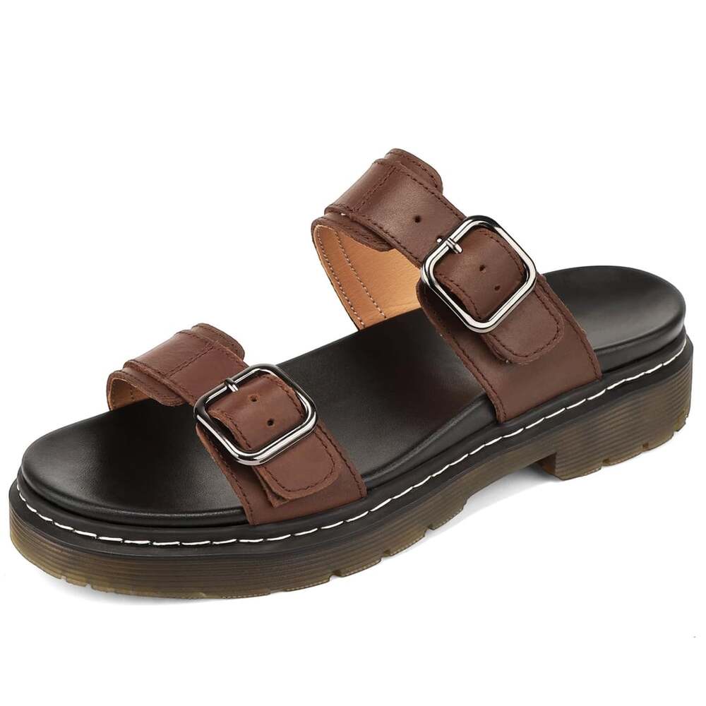 VNVCN Platform Sandals Brown Leather Double Buckle Size 9 EU 42